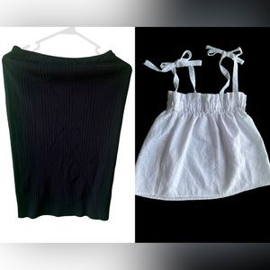 BUNDLE! black midi skirt never worn and cute white top with bows